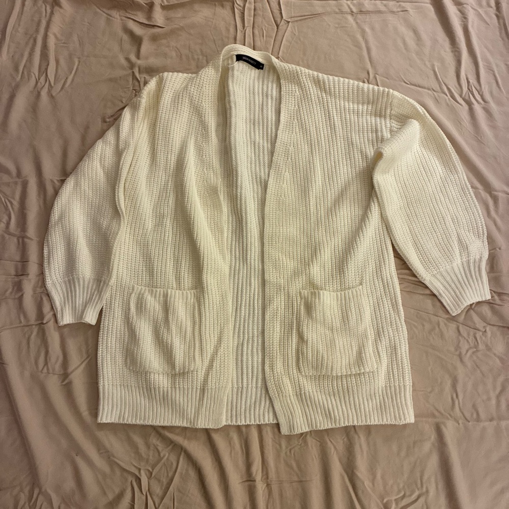 Women’s White Chunky Knit Open Front Cardigan - Picture 3 of 6